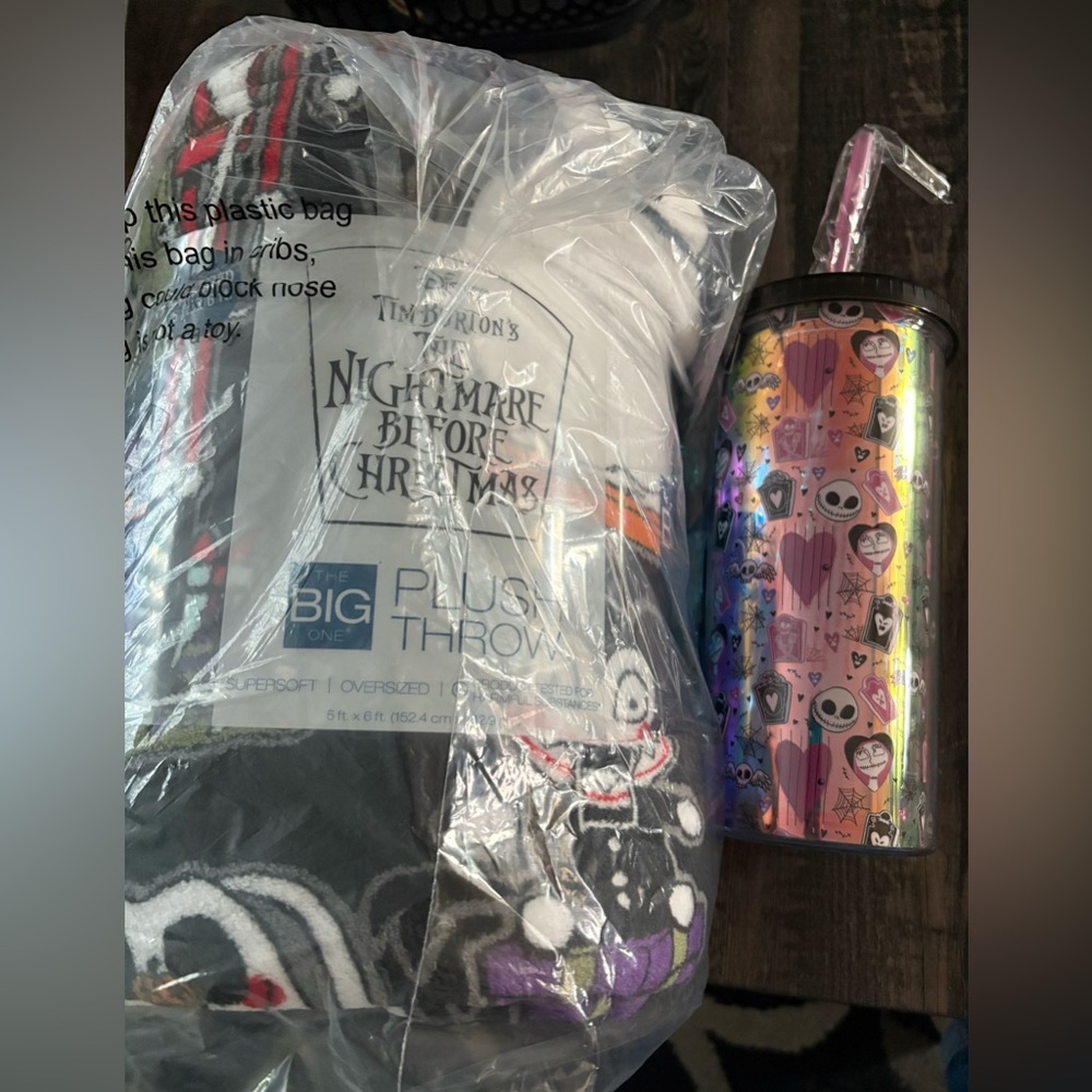 The Nightmare Before Christmas Plush Throw and Tumbler Set NWT